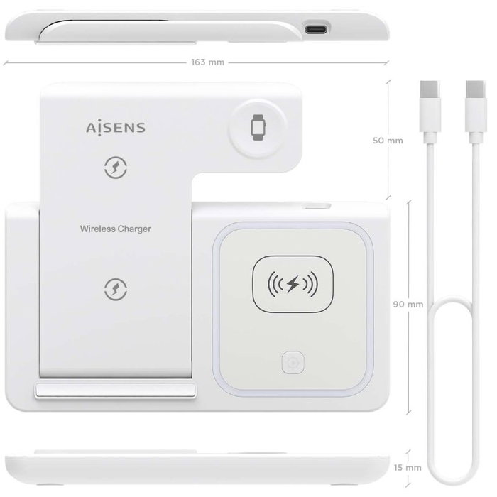 Aisens Cargador Inalámbrico 3 en 1 15W USB-C Blanco ASCH-15W3WC044-W Aisens Cargador Inalámbrico 3 en 1 15W USB-C Blanco ASCH-15W3WC044-W